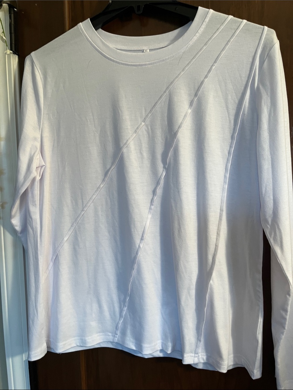 Women’s Long Sleeve Tee with Diagonal Seams - White